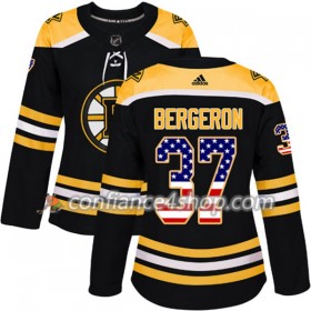 Adidas Maillot de Hockey Boston Bruins Patrice Bergeron 37 2017-2018 Noir USA Flag Fashion Authentic - Femme